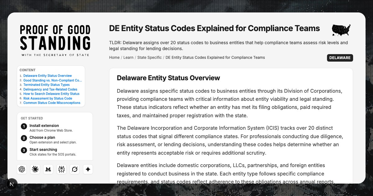 DE Entity Status Codes: Delaware Secretary of State Guide