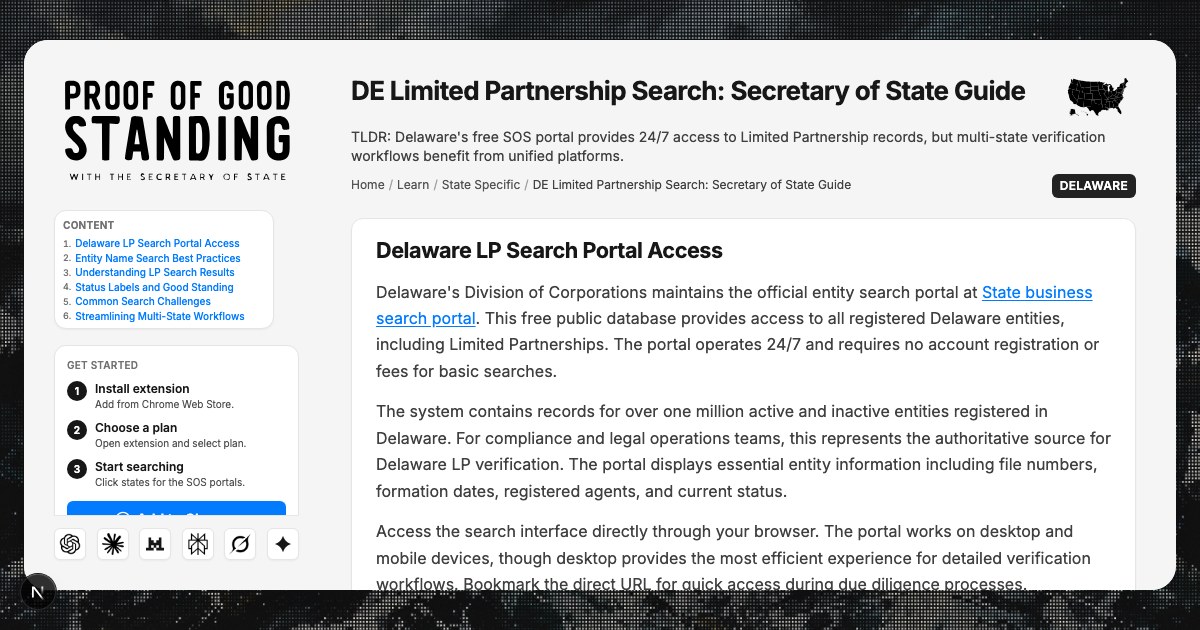 Lp Delaware Delaware LP Search: Secretary of State Entity Verification