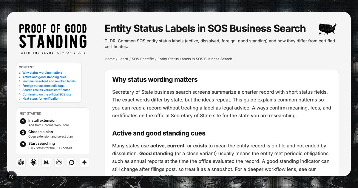 Entity Status Labels: SOS Search Guide