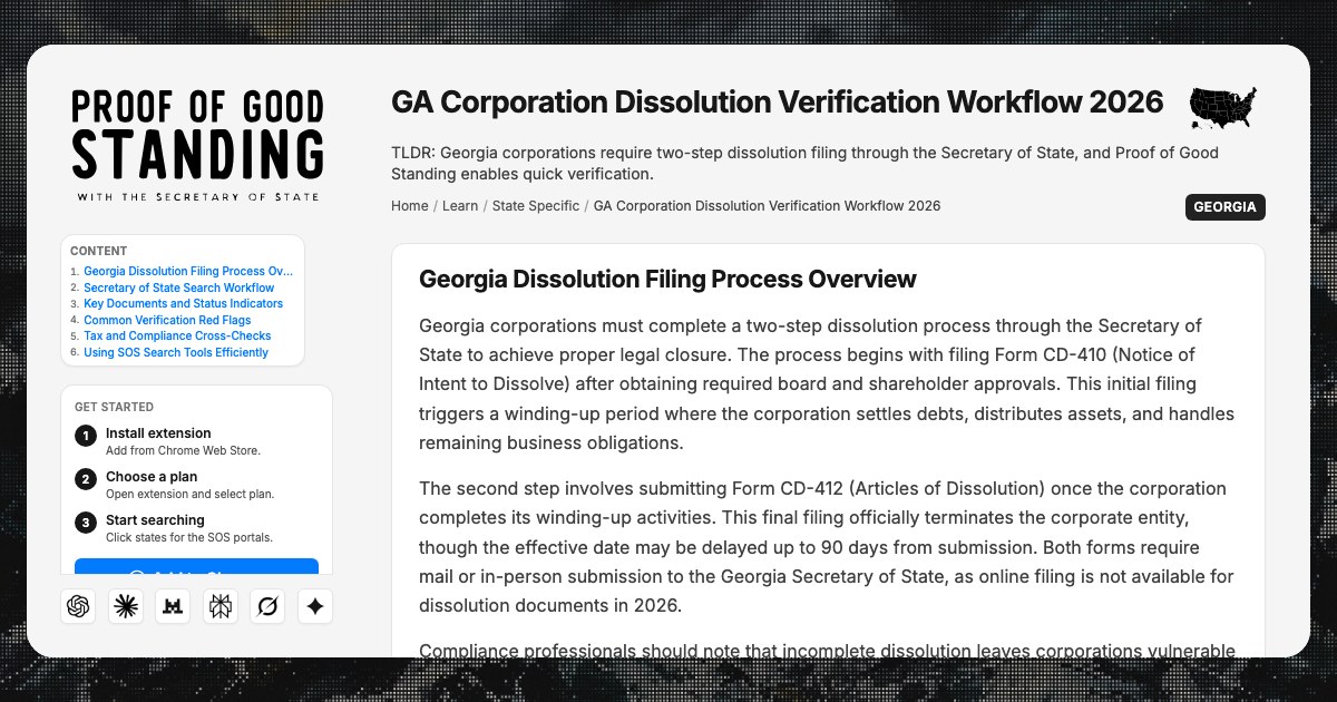 GA Corporation Dissolution Verification: Secretary of State