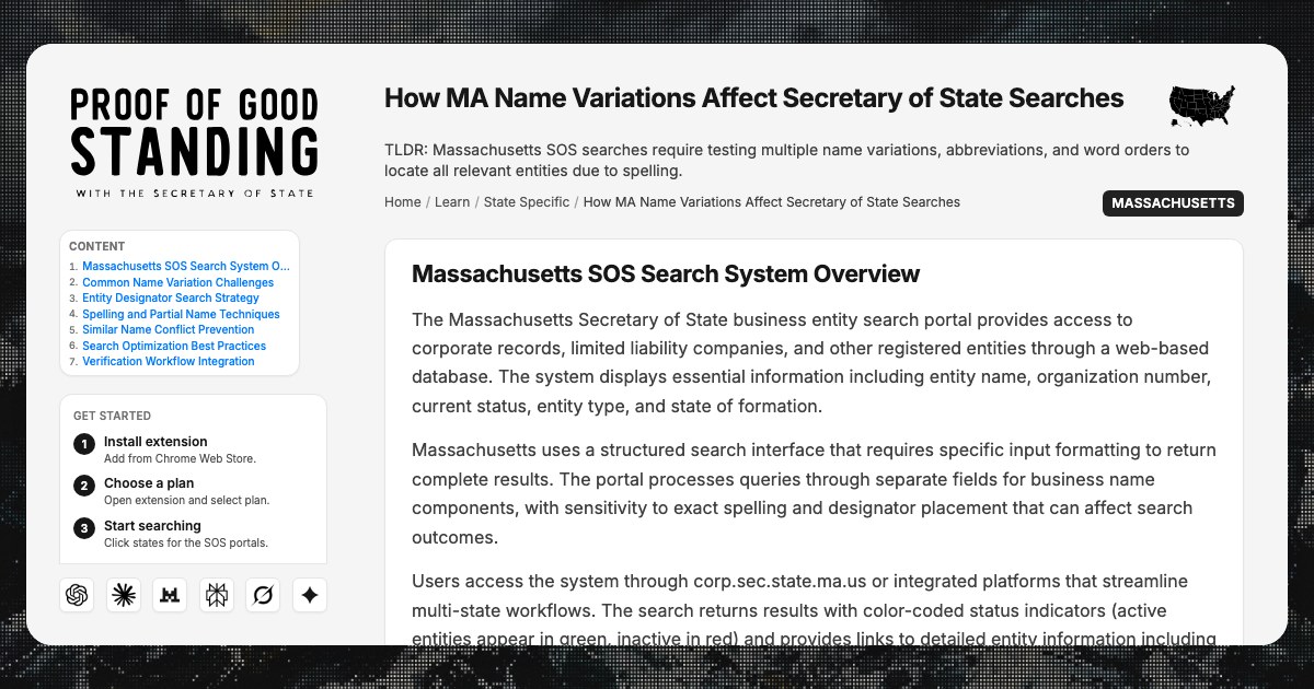Ma Names MA Name Variations in Secretary of State Business Searches