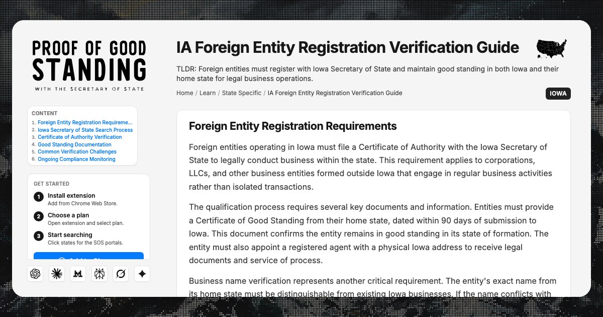 IA Foreign Entity Registration: Secretary of State