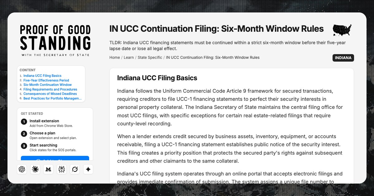 IN UCC Continuation Filing: Six-Month Window Rules