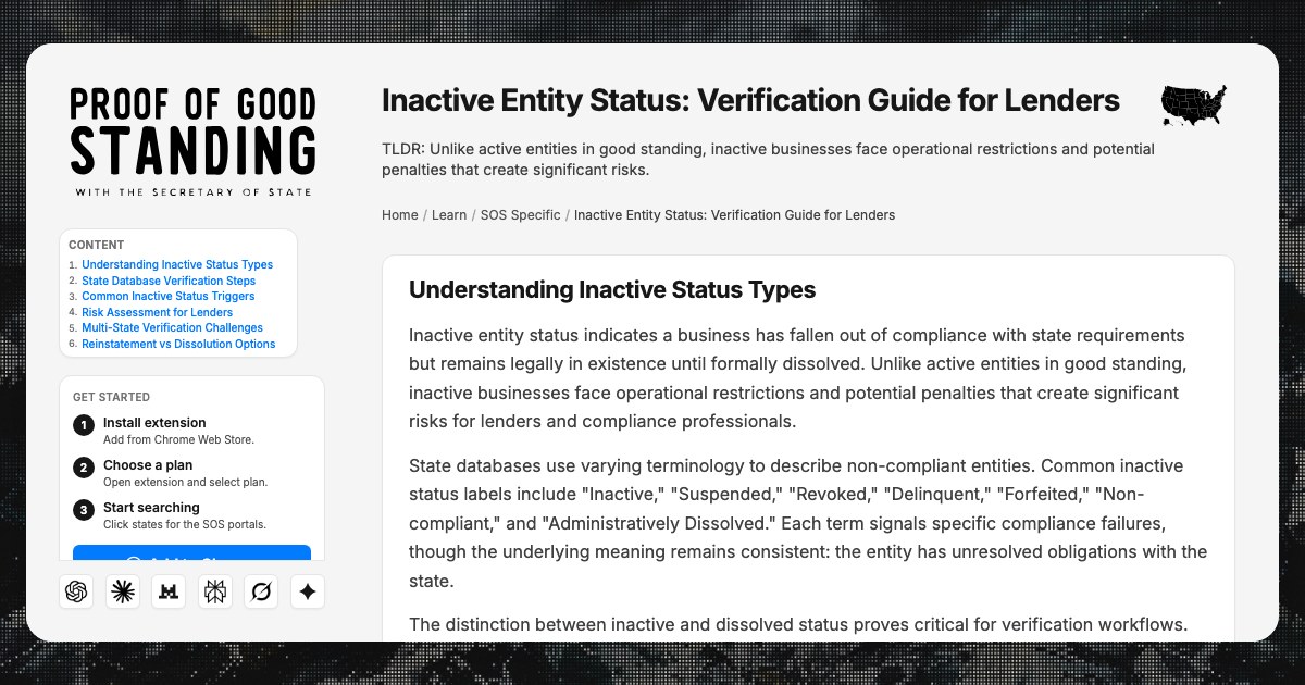 Verify Inactive Period Inactive Entity Status: Verification Guide for Lenders