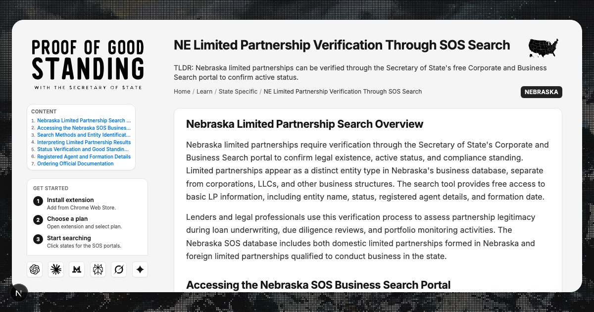 Limited Verification Capability NE Limited Partnership Verification: Secretary of State