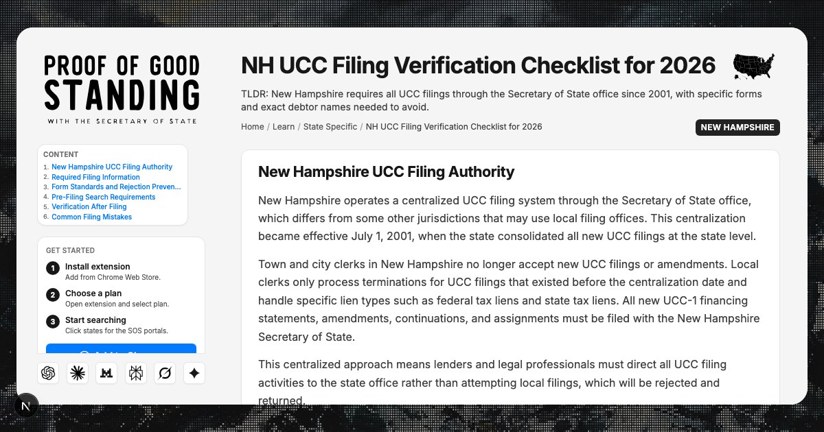 NH UCC Filing Verification Checklist for 2026