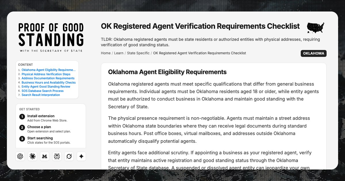 Ok First Part Checklist Oklahoma Registered Agent Requirements: Complete