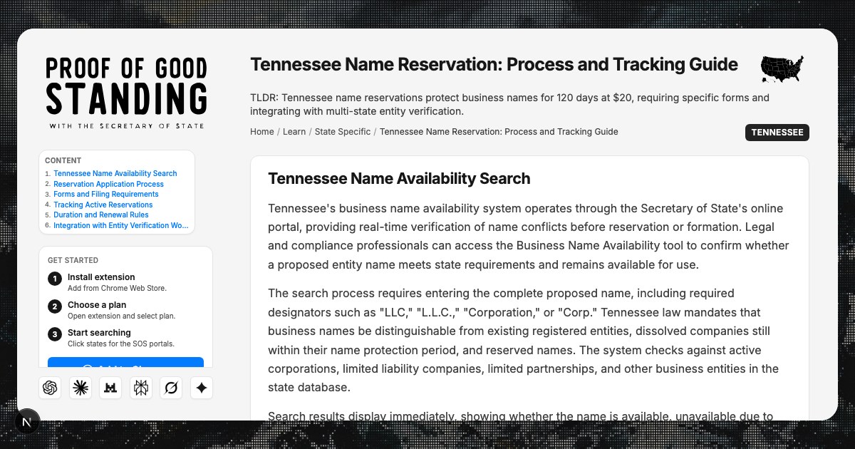 Tennessee Name Reservation: Secretary of State Process Guide