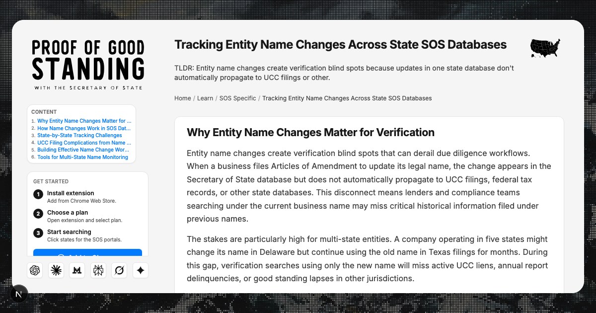 Tracking Entity Name Changes Across State SOS Databases