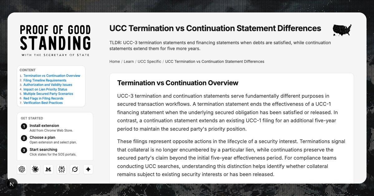 UCC Termination vs Continuation Statement Key Differences