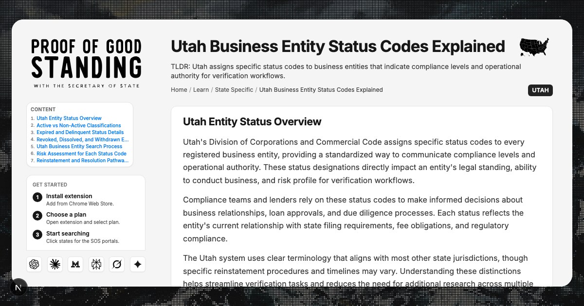 Utah Case Code Label Example Utah Business Entity Status Codes: Secretary of State Guide