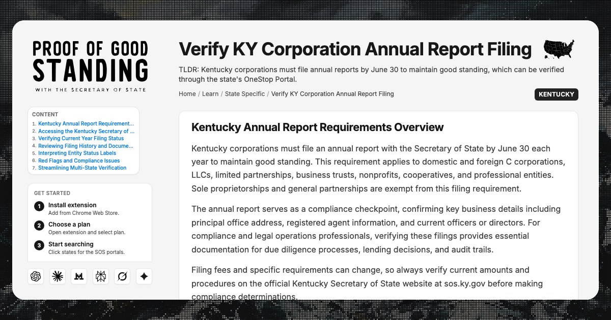 Verify KY Corporation Annual Report Filing: Secretary of